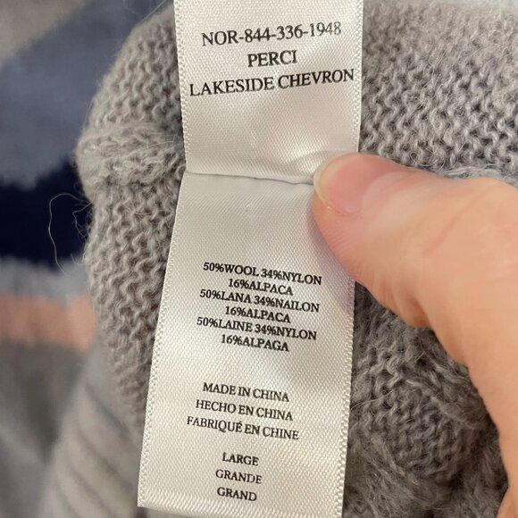 New Rails Perci Wool Alpaca Blend Chevron Stripe Sweater Grey Lakeside L $188 - Picture 7 of 8